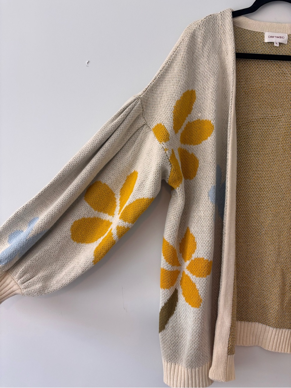 DRIFTWOOD Cream Cardigan with Mustard & Light Blue Floral Pattern - Picture 3 of 5